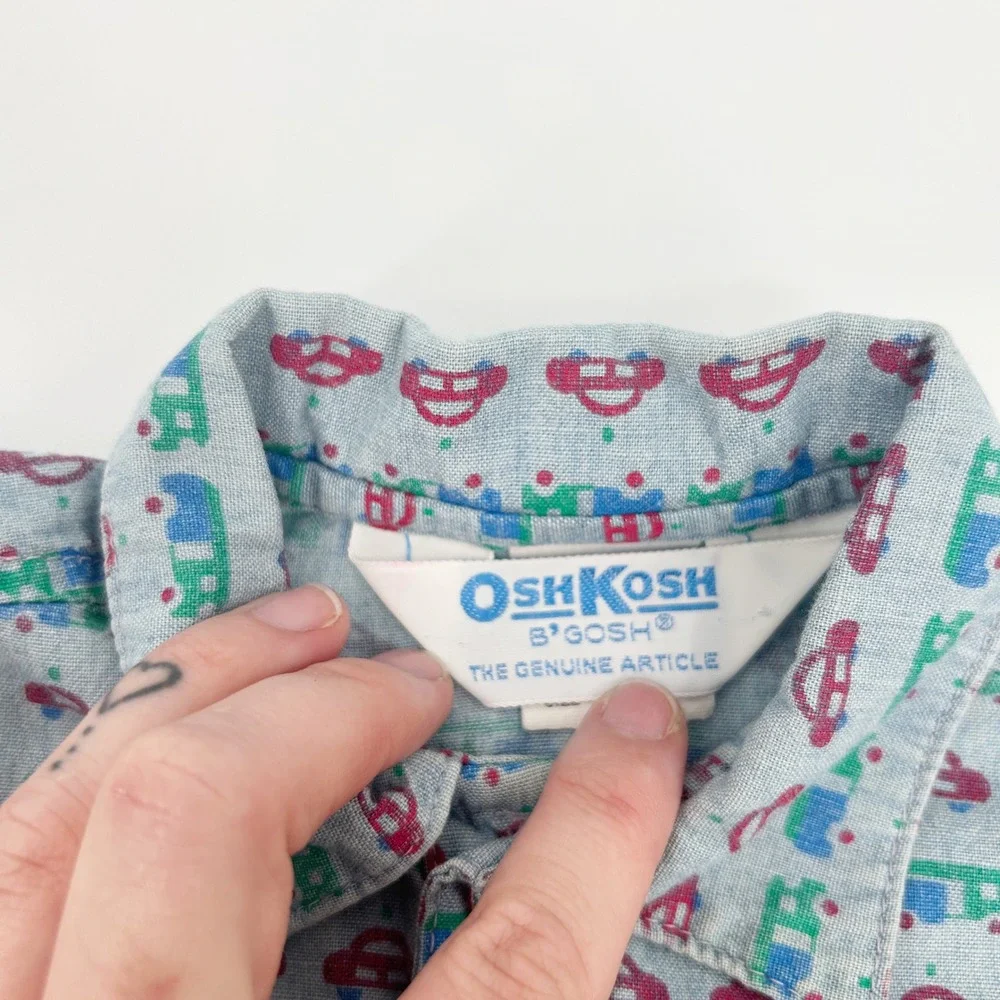 OshKosh B'Gosh Boys Vintage Made In USA 80s Car Print Long Sleeve Shirt Size 18M